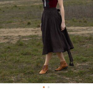 Voriagh Vineta Black 100% Linen Midi Skirt with Tassels - Size M